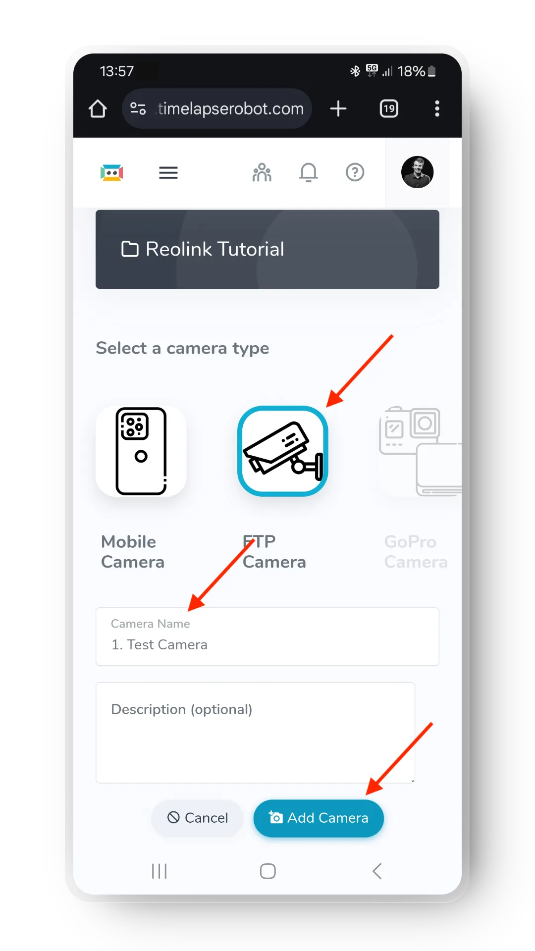 Choose these settings in your TimelapseRobot web app.